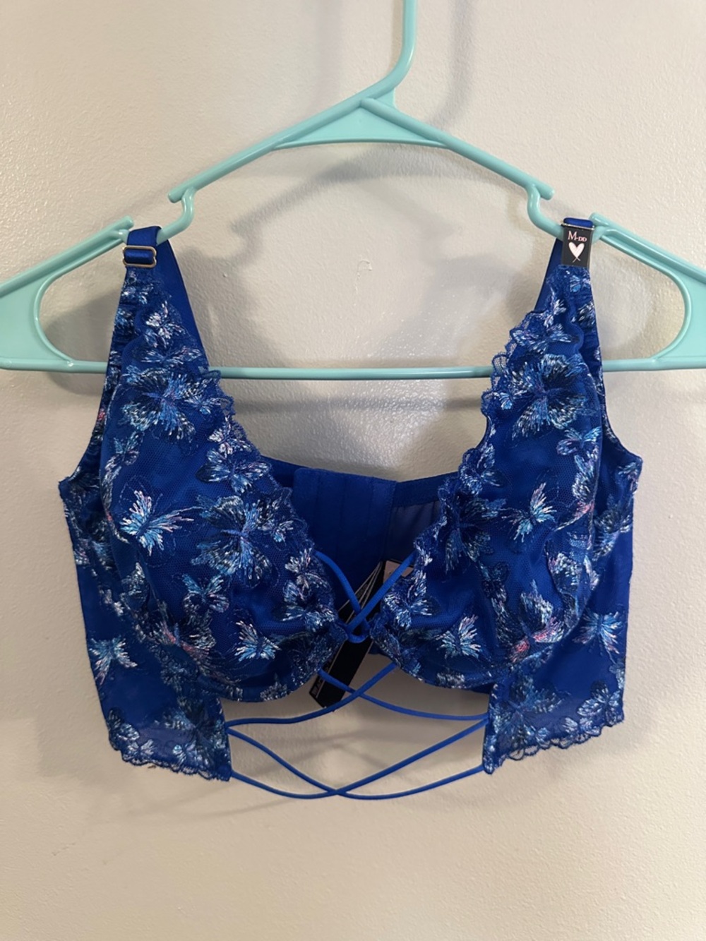 Victoria's Secret Bright Blue Butterfly Lace Corset Bra